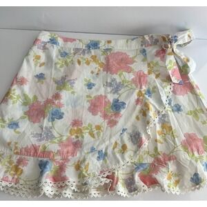 Miss Selfridge Cotton Vintage Floral Lace Mini Ruffle Wrap Skirt Coquette Sz12